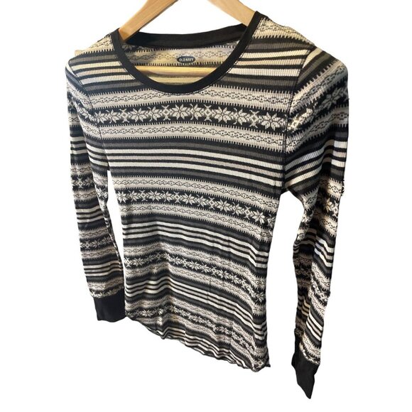 Old Navy Black Gray Patterned Waffle Texture Long Sleeve Pajama Top Sz M - Picture 3 of 8